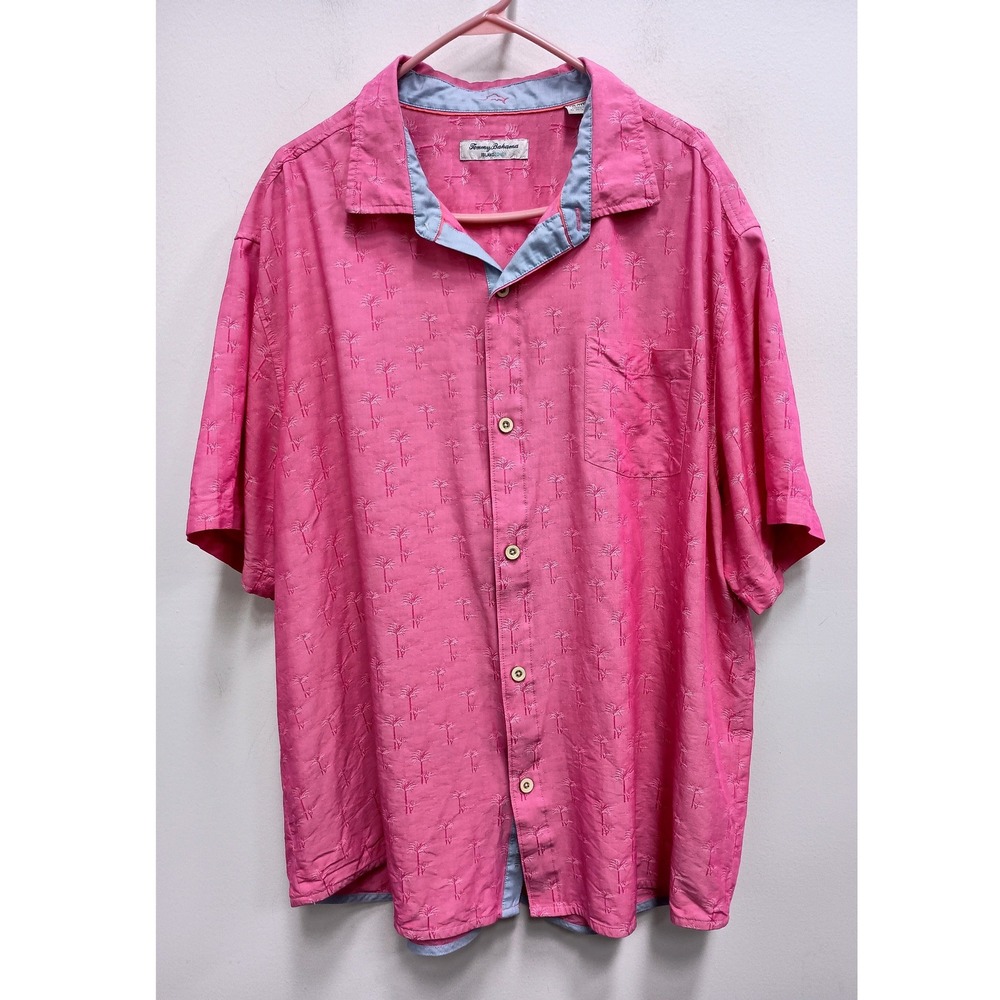 Tommy Bahama Hawaiian Shirt Mens XXXL Pink Palm Tree IslandZone Button Up